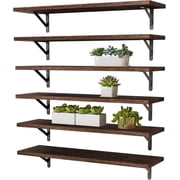 Fairy 6 Pcs 23.6 Inch Charred Paulownia Wood Floating Shelves, Wall Mount Storage Rack with Metal Brackets, Rustic Display Organizer for Kitchen Bedroom Bathroom Living Room Home Wall Decor