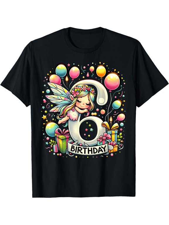 Fairy 6th birthday for boy girl 6 years old sixth six Fairy T-Shirt