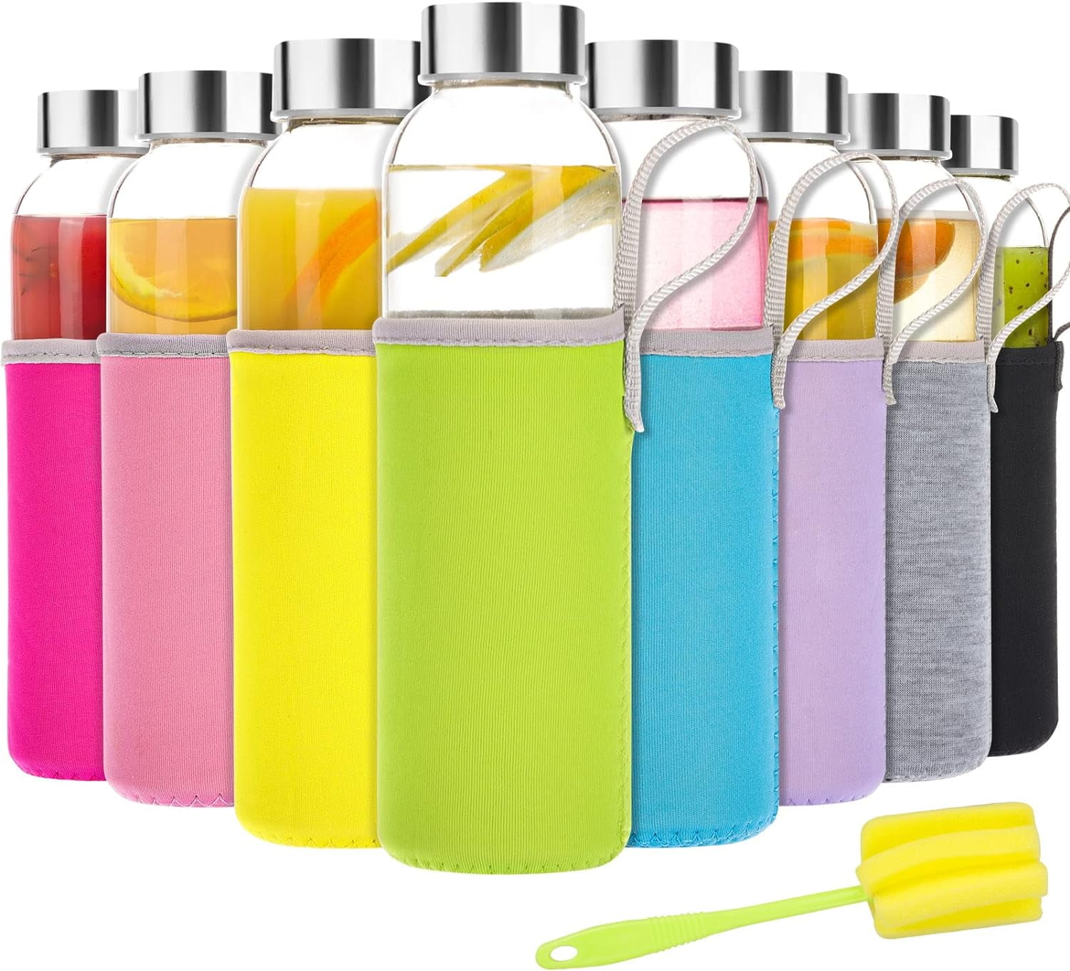 Fairy 8Pcs Glass Water Bottles, 18oz Glass Juice Bottles for Juicing, Glass Juice Bottle