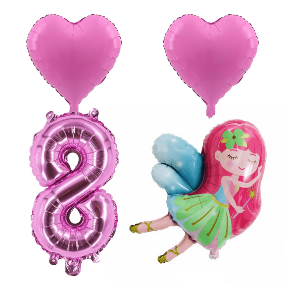 Fairy 8th Birthday Party Balloons Pink Number Foil Set Girls