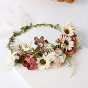 SkyAuks Fairy Artificial Floral Garland Crown Boho Flower Headband Hair Wreath Floral Halo Headpiece with Ribbon Wedding Party for Women