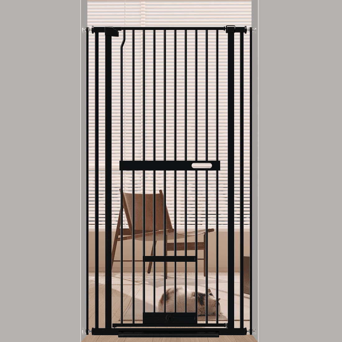 Fairy Baby 61.02" Extra Tall Cat Gate With Pet Door, 30.01" 34.3" Wide