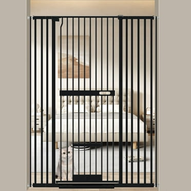 Fairy Baby 61.02" Extra Tall Pet Gate with Cat Door, 30.01"- 47.2" Wide Pressure Mounted Black Metal