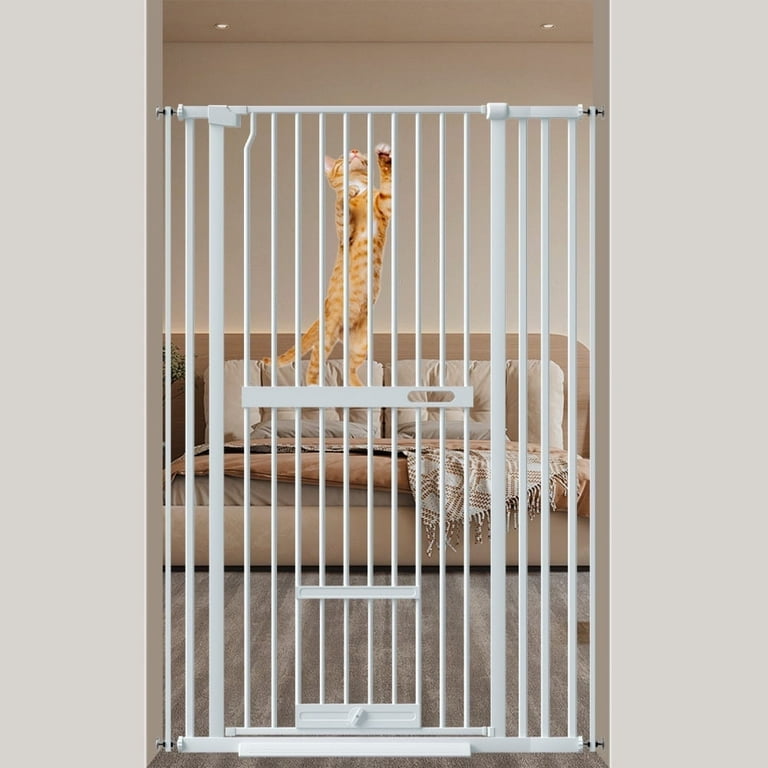 Fairy Baby Tall Cat Gate with Pet Door, Pressure Mounted White