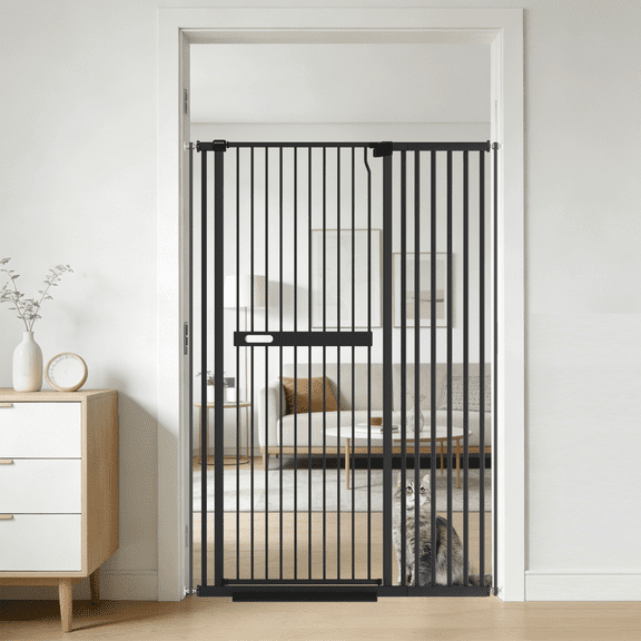 Fairy Baby 61-inch Extra Tall Cat Gate, 30-47" Pressure Mounted, 1.37-inch Narrow Spacing, Black Alloy Steel for Pets & Babies