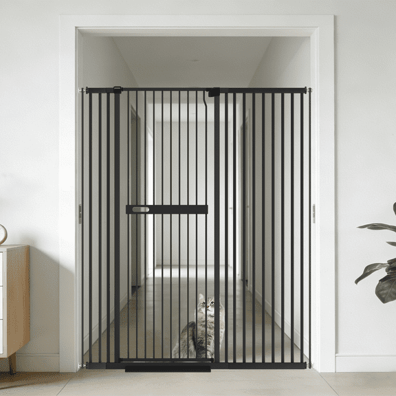 Fairy Baby 61-inch Extra Tall Cat Gate, 30-63" Pressure Mounted, 1.37-inch Narrow Spacing, Black Alloy Steel for Pets & Babies