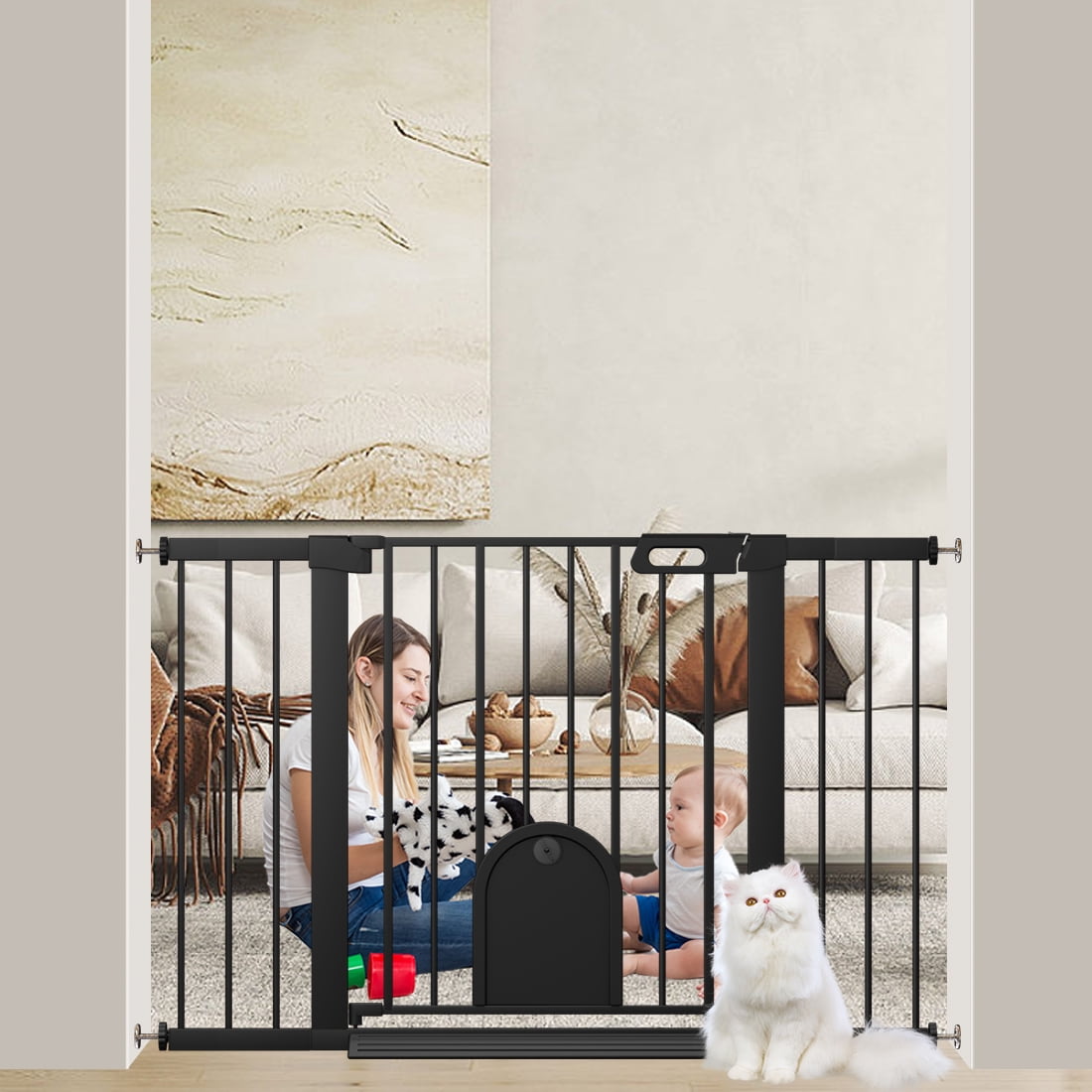 Fairy Baby 63"74" Wide Narrow Baby Gate with Cat Door Walk Through