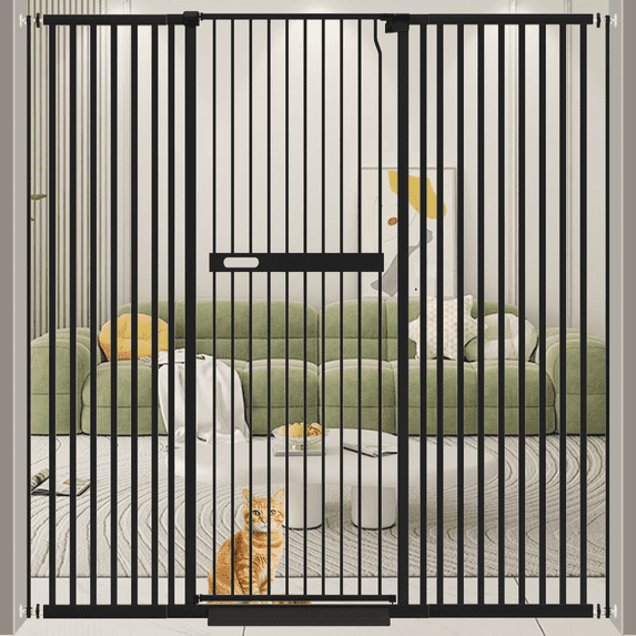 Fairy Baby 70.8" Extra Tall Pet Cat Gate 29.99-61.43" Wide Pressure Mounted Walk Through Black Metal