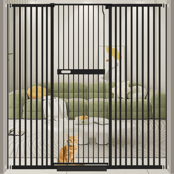 Fairy Baby 70.8" Extra Tall Pet Cat Gate 29.99-61.43" Wide Pressure Mounted Walk Through Black Metal