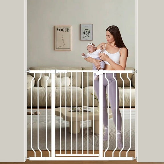 Fairy Baby Baby Gate Tall 40.55" Extra Wide Pet Dog Gate 30"-47" White Metal
