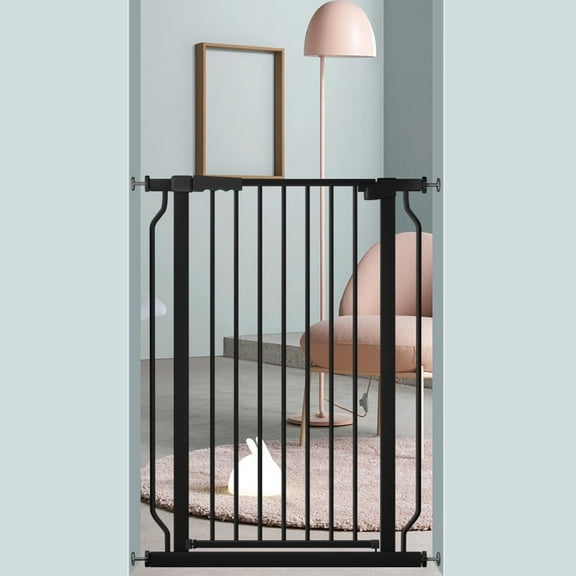 Fairy Baby Baby Gate Tall 40.55" Extra Wide Pet Dog Gate 30"-34" Black Metal