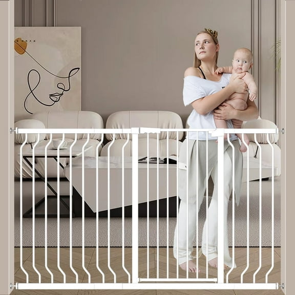 Fairy Baby Baby Gate Tall 40.55" Extra Wide Pet Dog Gate 30"-63" White Metal