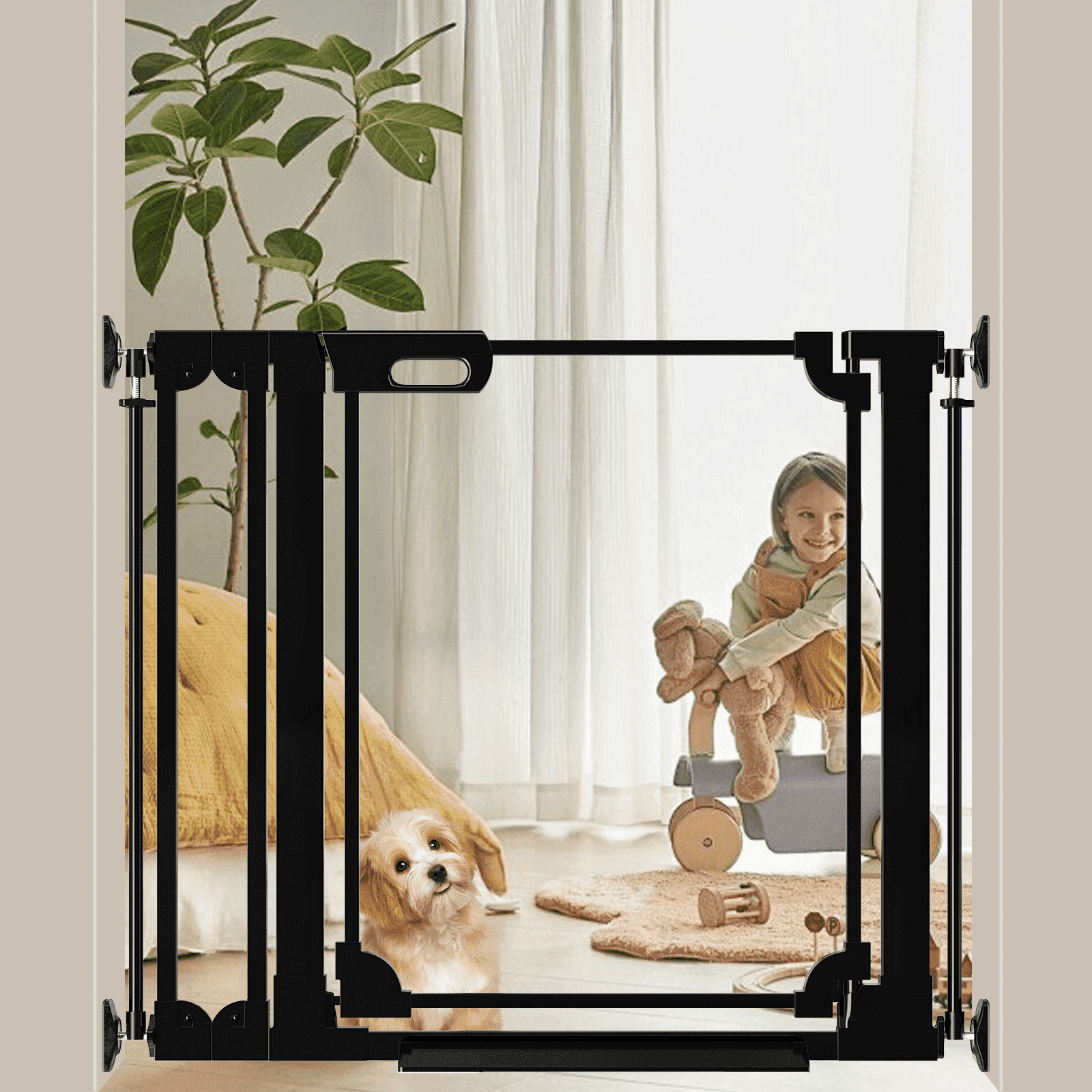 Fairy Baby Clear Baby Gate for Doorway 29-38 in Wide Pressure Mounted Baby Safety Gates Black