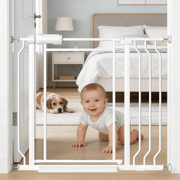 Fairy Baby Triple Lock Baby Gate with Clear Acrylic Panel - Adjustable 29-37" Wide Pressure Mount for Stairs Doorways