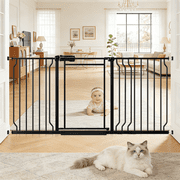 Fairy Baby Baby Safety Gate with Doorways,57"-64" Extra Wide Pressure Mount Pet Gate Black Metal