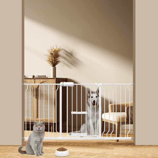 Fairy Baby Baby Safety Gate with Cat Door,57"66" Extra Wide Pressure