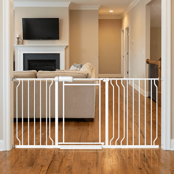 Fairy Baby Triple Lock Baby Gate with Clear Acrylic Panel - Adjustable 57-64" Wide Pressure Mount for Stairs Doorways