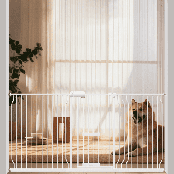 Fairy Baby Baby Safety Gate with Cat Door,86"-95" Extra Wide Pressure Mount Pet Gate White Metal