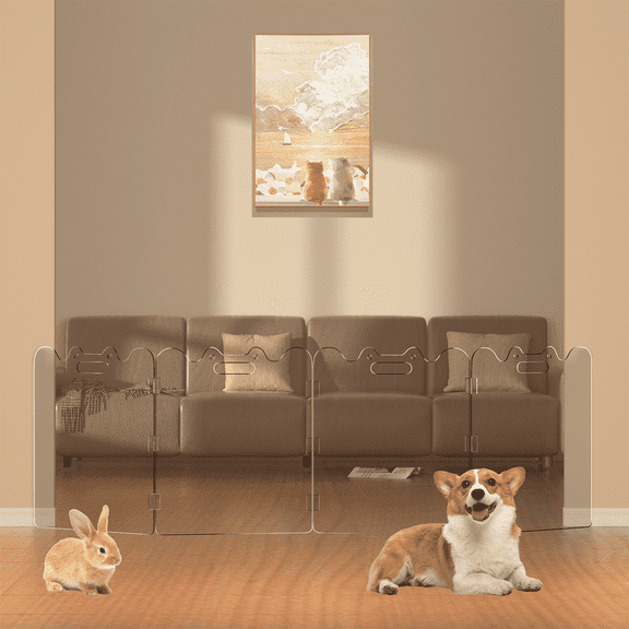 Fairy Baby Clear Acrylic Dog Gate Foldable Freestanding - Extra Wide, 4 Panel, 80"W x 23"H