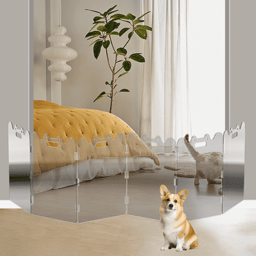Fairy Baby Dog Gate, 120.1"W x 23"H, Foldable Freestanding Clear Acrylic Pet Gate, Indoor 6 Panel