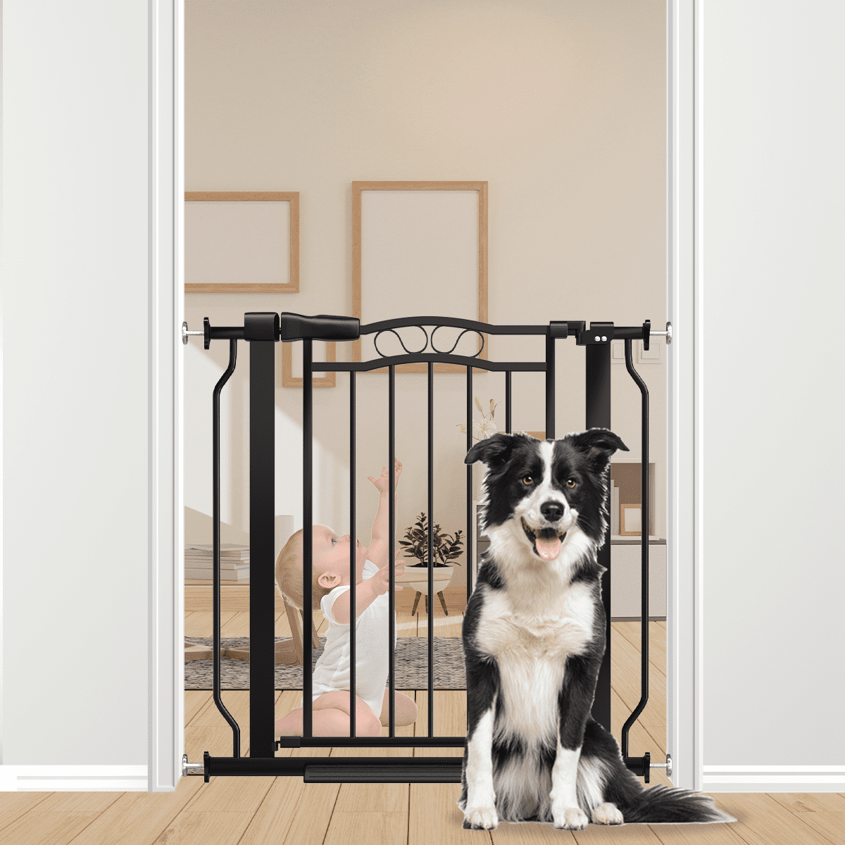 FURDEAR Extra Wide Baby Gate for Doorways 29.9"-33.6" Metals Blcak