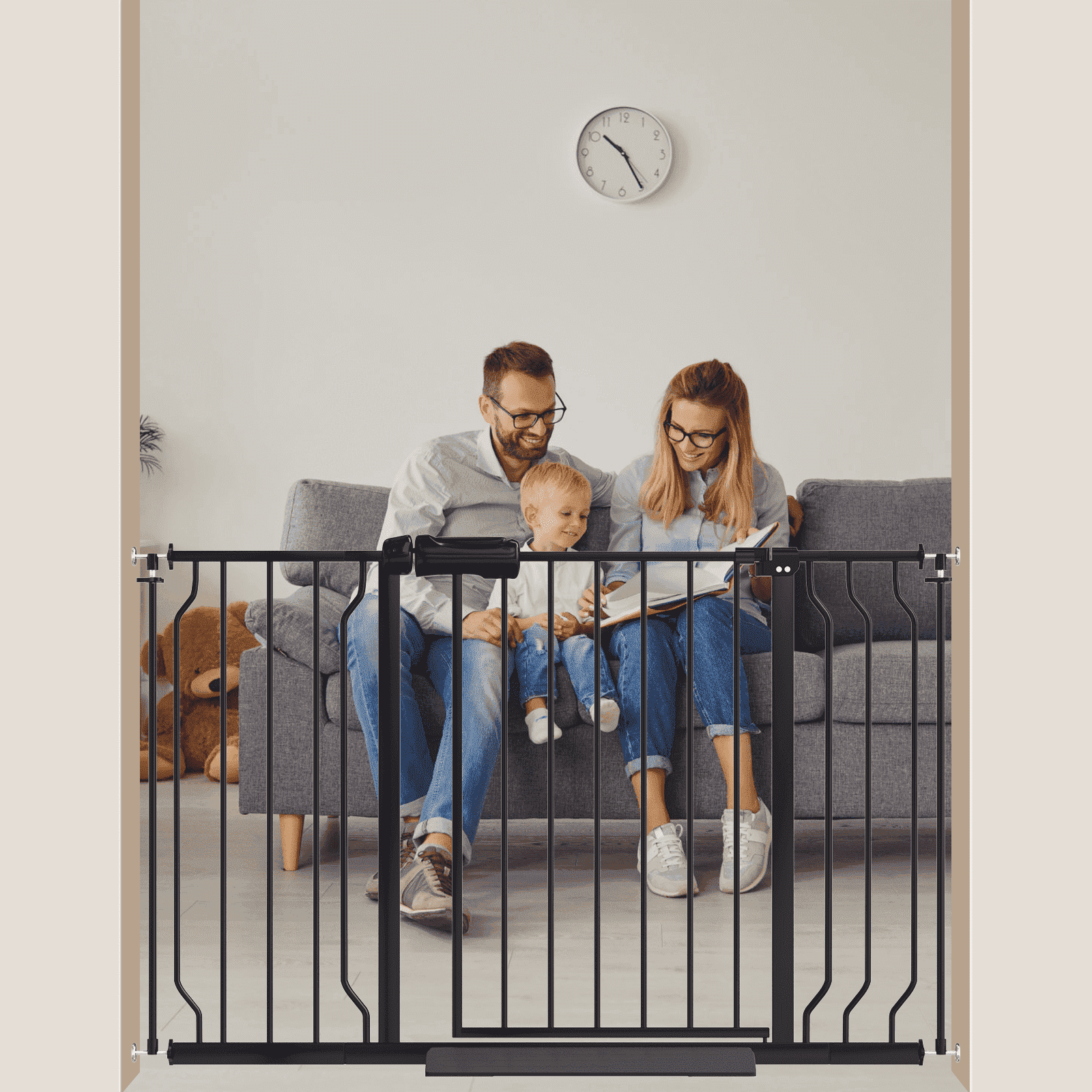 FURDEAR 28.9-47.9" Extra Wide Baby Safety Gate Walk Thru Black Metal Gate