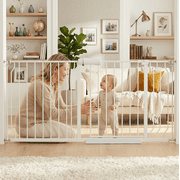 FURDEAR 48-56" Extra Wide Baby Safety Gate with Wall Protectors Walk Thru White Metal Gate