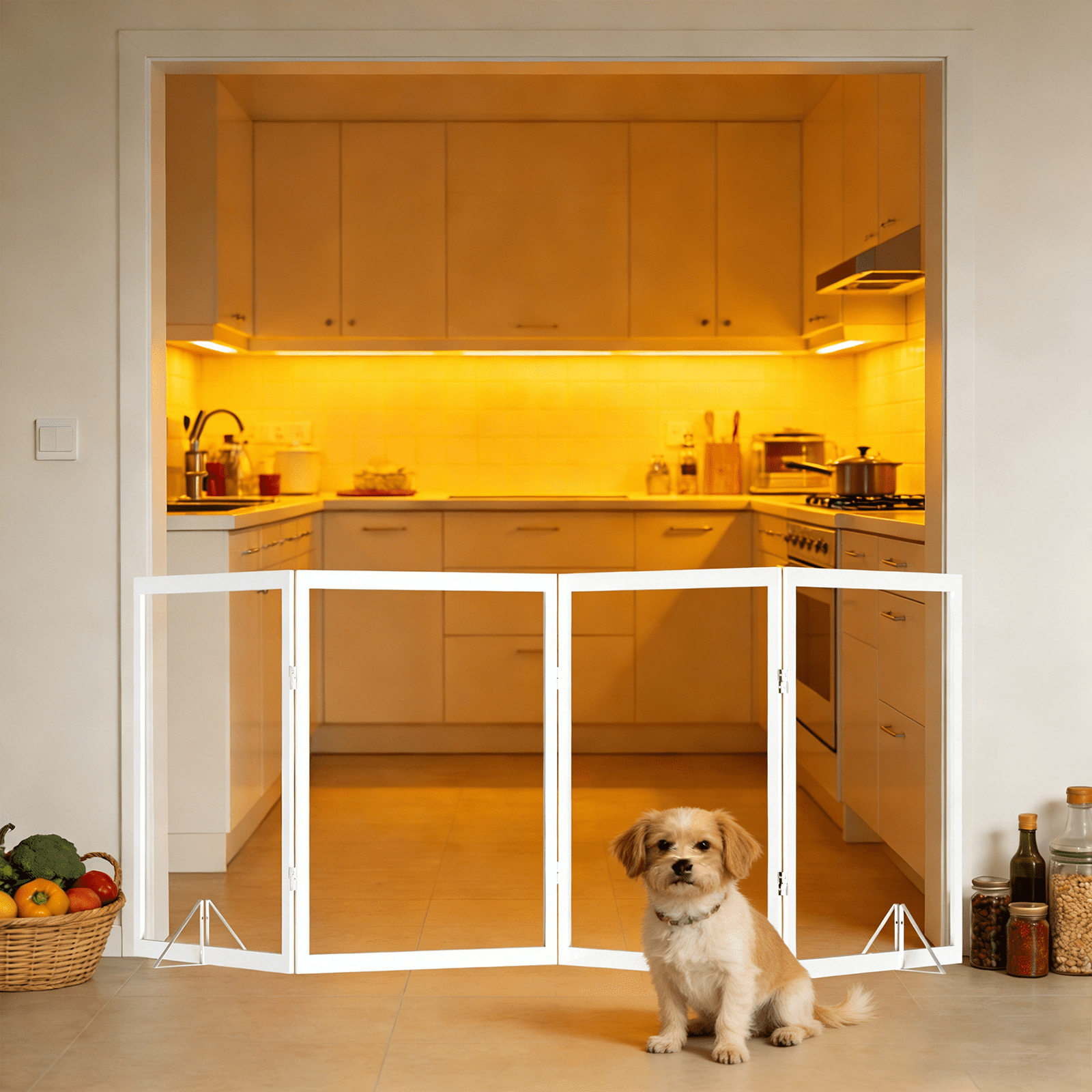 Fairy Baby 4 Panel Freestanding Dog Gate, Clear Acrylic Wooden Pet