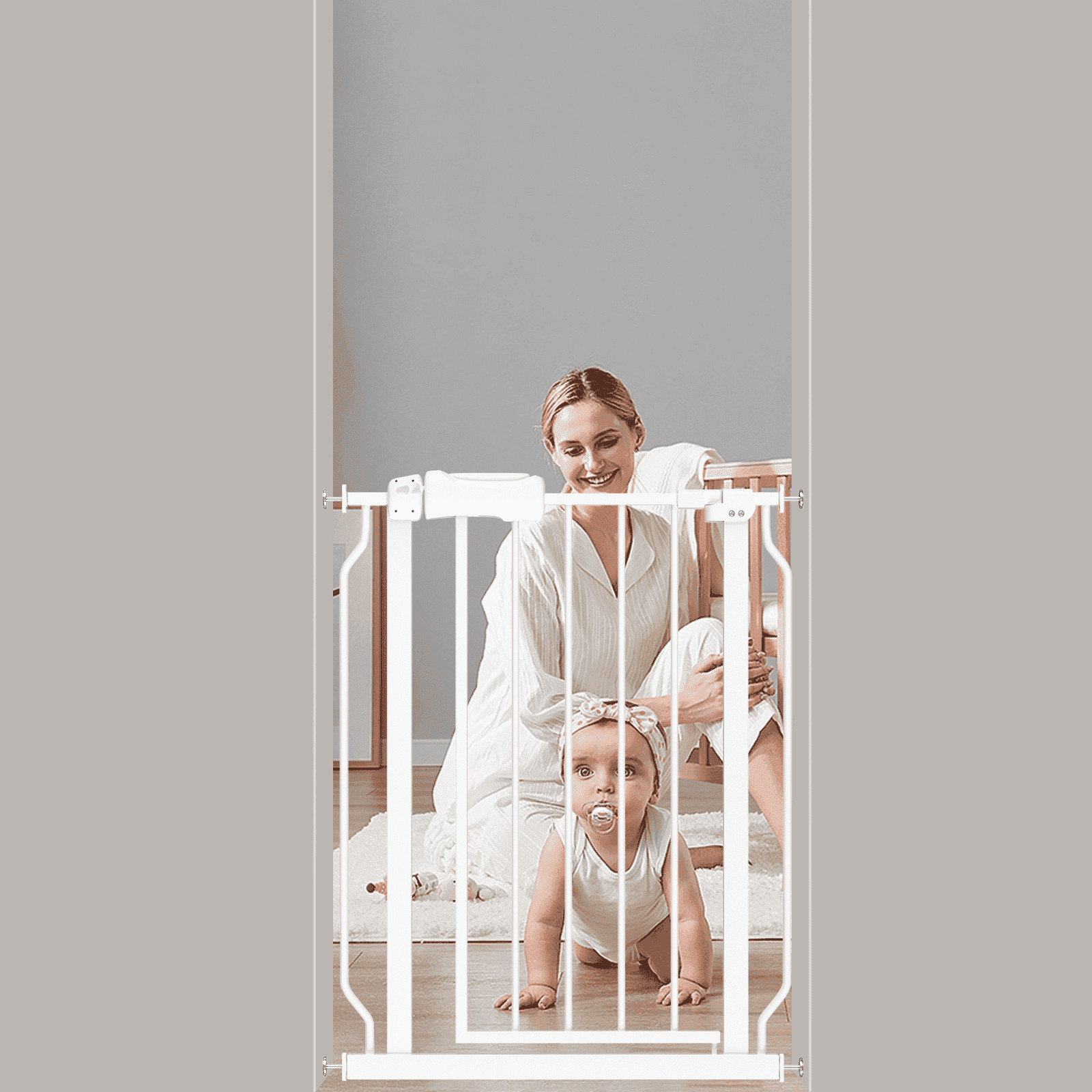 FURDEAR 24-29" Narrow Baby Safety Gate with Wall Protectors White Metal Gate