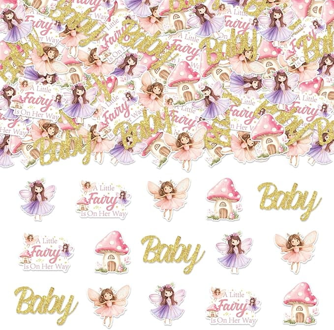 Fairy Baby Shower Decoration Girl, 200pcs A Little Fairy is on Her Way Confetti Fairy Theme Table Decoration Double-Sided Printing for Fairy Mushroom Woodland Forest Baby Shower Decoration