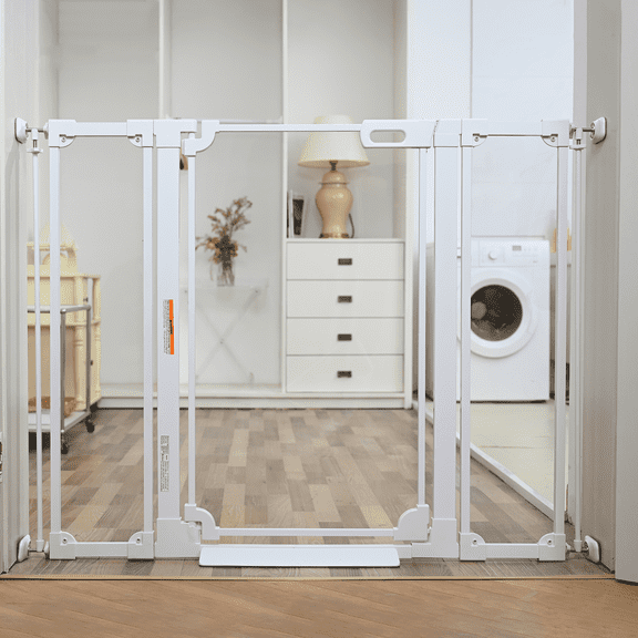 Fairy Baby Tall Clear Baby Safety Gate with Wall Protectors 29-47 in Wide Pressure Mounted Gates White