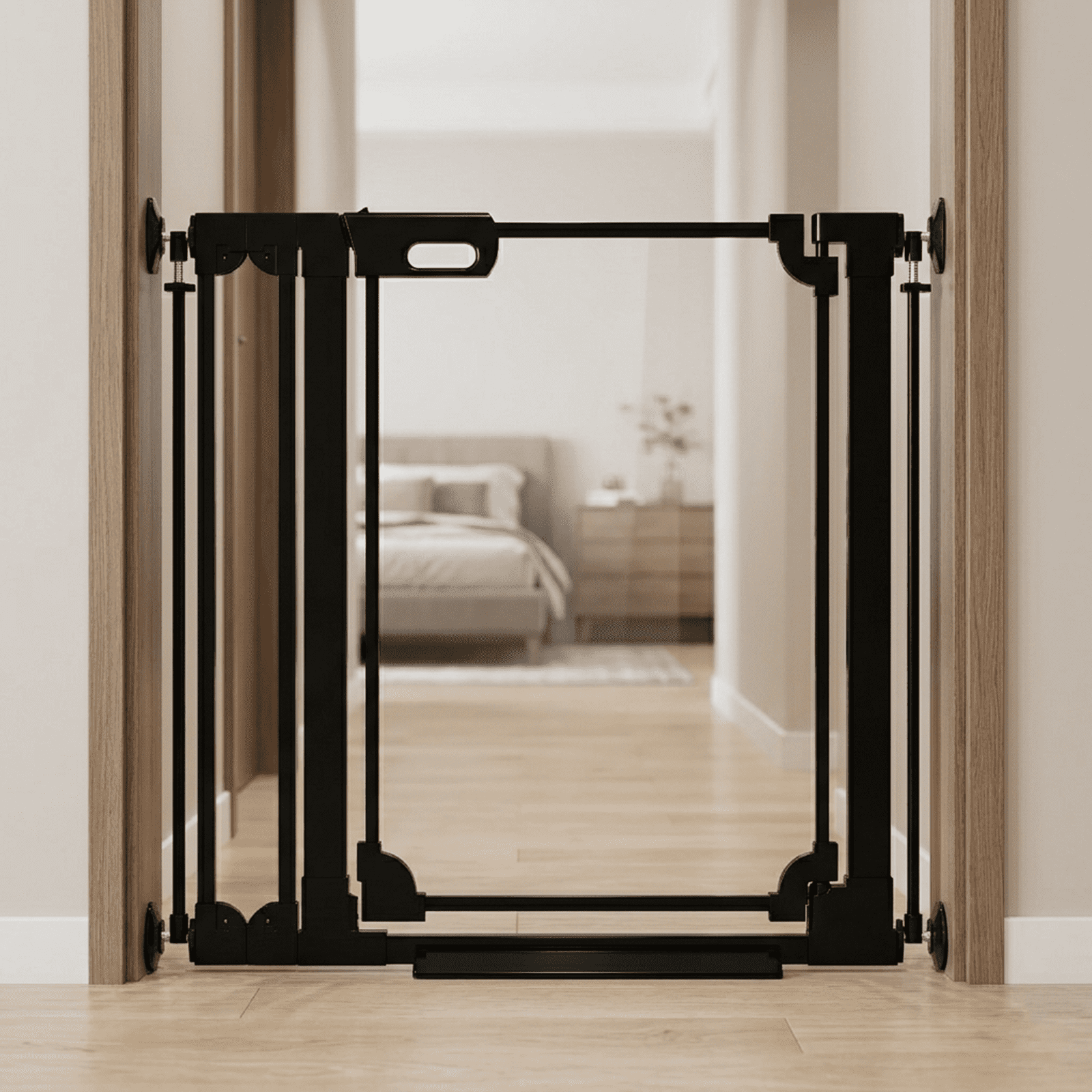 Fairy Baby Tall Clear Baby Safety Gate with Wall Protectors 29-38 in Wide Pressure Mounted Gates Black
