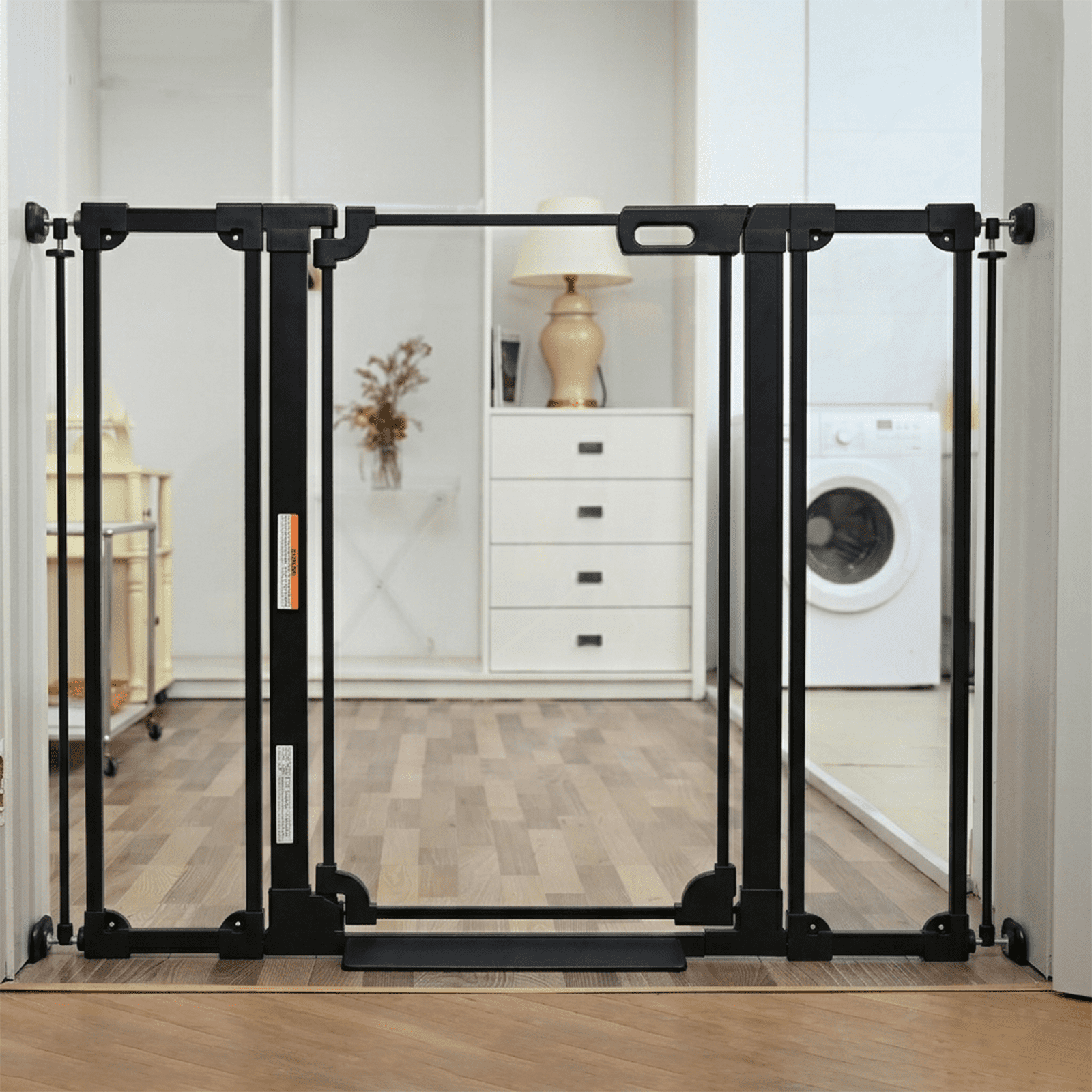 Fairy Baby Tall Clear Baby Safety Gate with Wall Protectors 29-47 in Wide Pressure Mounted Gates Black