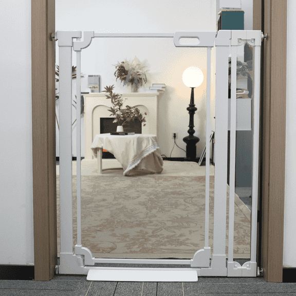 Fairy Baby Tall Clear Baby Safety Gate with Wall Protectors 29-38 in Wide Pressure Mounted Gates White