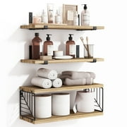 Fairy Bathroom Floating Shelves, 4 Tiers 15.8in Rustic Wood Wall Decor for Bathroom, Kitchen, Living Room, Light Wood Color