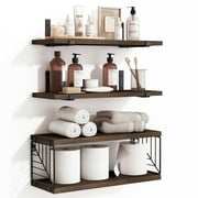 Fairy Bathroom Floating Shelves, 4 Tiers 15.8in Rustic Wood Wall Decor for Bathroom, Kitchen, Living Room, Rustic Brown