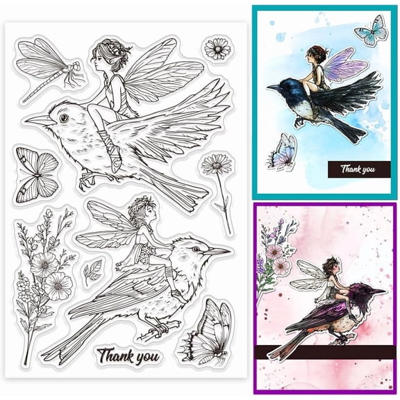 Fairy Bird Clear Stamps Flower Butterfly Dragonfly Silicone Clear Stamp Seals Insect Transparent Stamps
