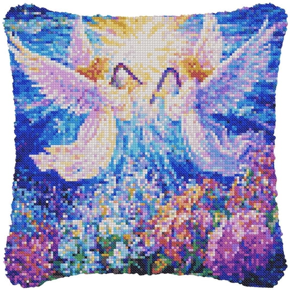 Fairy Birds & Flowers Cross-Stitch Pillow DIY Kit Fully Openable Zipper Design Pillowcase 11CT Counted Needlepoint Handmade Cushion Pre-Printed Pattern Eco-friendly Cotton and Linen 45x45cm