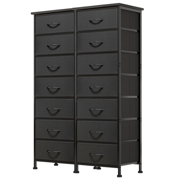 Fairy Black Tall Dresser for Bedroom, Storage Dresser Organizer with 14 Fabric Drawers, Nightstand Furniture in Closet, Entryway, Hallway