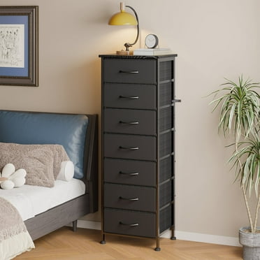 Fairy Black Tall Dresser for Bedroom, Storage Dresser Organizer with 7 Fabric Drawers, Nightstand Furniture in Closet, Entryway, Hallway