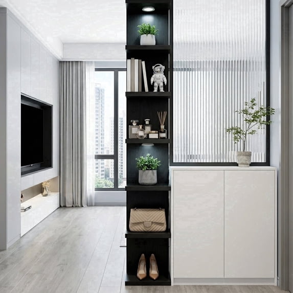 Fairy Black Wall Mounted Display Shelf with LED Lights, 7-Level Floating Storage Rack for Bedroom, Living Room, Closet Decor