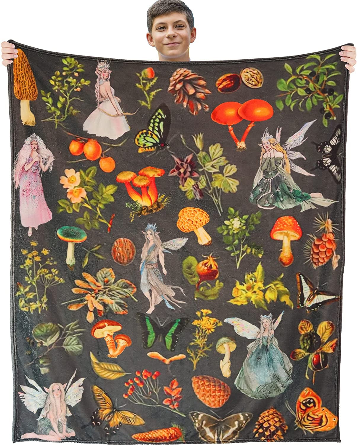 Fairy Blanket Vintage Forest Fairies Flannel Fleece Throw Blanket for Adults Kids Dark Wild Forest Mushrooms Butterflies Blanket for Bed Sofa Couch Dark Fairycore Home Decor Walmart