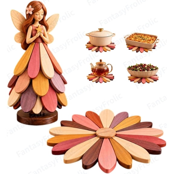 Fairy Bloom Trivet Fairy Trivet Stays Fairy Blossom Coaster Foldable Fairy Decor Heat Resistant Table Protector Wooden Mat for Hot Pots Teapots and Serving Dishes