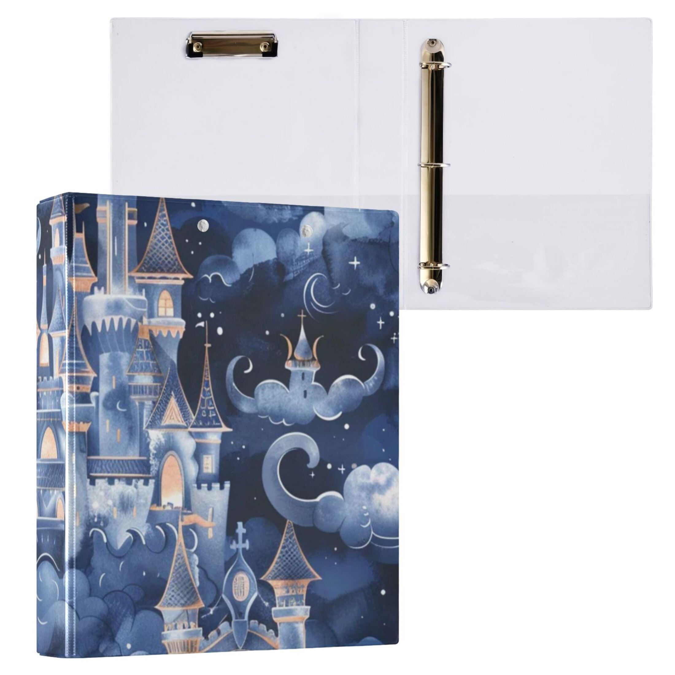 Fairy Castle 3 Ring Binders 1.5 inch Hardcover File Folders with Interior Pockets A4 Size Organizer for School Office Hospital