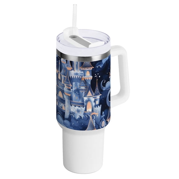 Fairy Castle 40 oz Tumbler with Handle Insulated&nbsp;Travel Mug&nbsp;Lid Straw Leak Proof Steel Vacuum Water Bottles Glasses Fits in Car Cup Holder