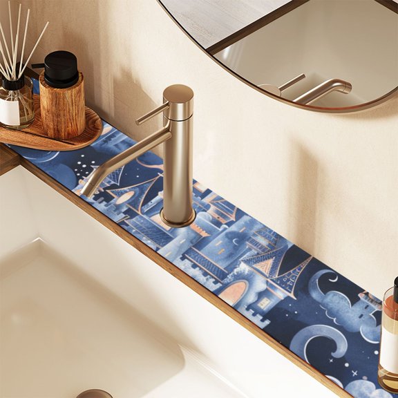 Fairy Castle Sink Splash Guard Faucet 14.7x5.4in Drying Mat Drying Mat Absorbent Pad for Bathroom Kitchen 1PCS