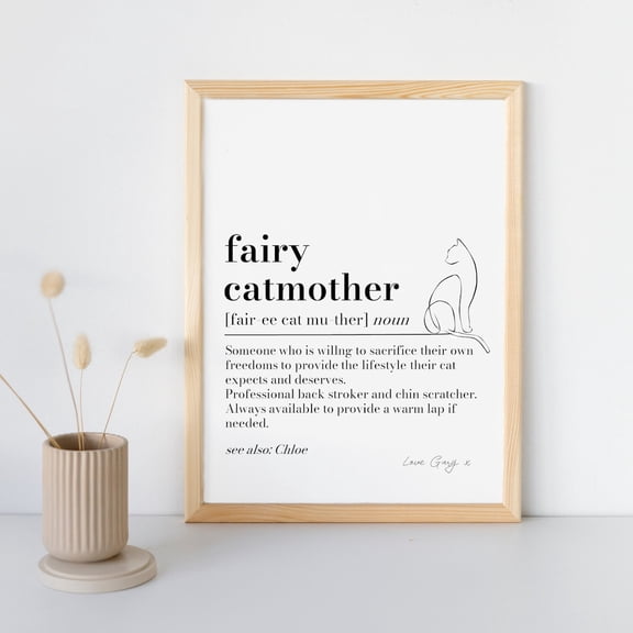 Fairy Catmother Definition Print, Cat Mum , Cat Lover, Cat Sitter Thank You , Cat Owner Winter , Cat Mom #2206 Warm Present Vintage UNFRAMED Poster Size 8x12
