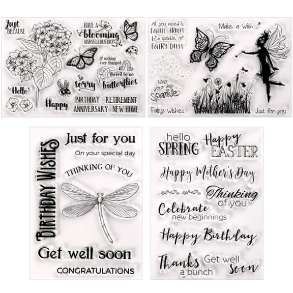 Fairy Clear Stamps Elegant Flower Fairy Dragonfly for Butterfly Wishes Letters Clear Stamps for Card Making Decoration and DIY Scrapbooking Rubber Stamps for Handmade Crafts