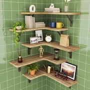Fairy Corner Floating Shelves, Rustic Wood Wall Shelves, Set of 5, 16.1x11.4 inches, Carbonized Black