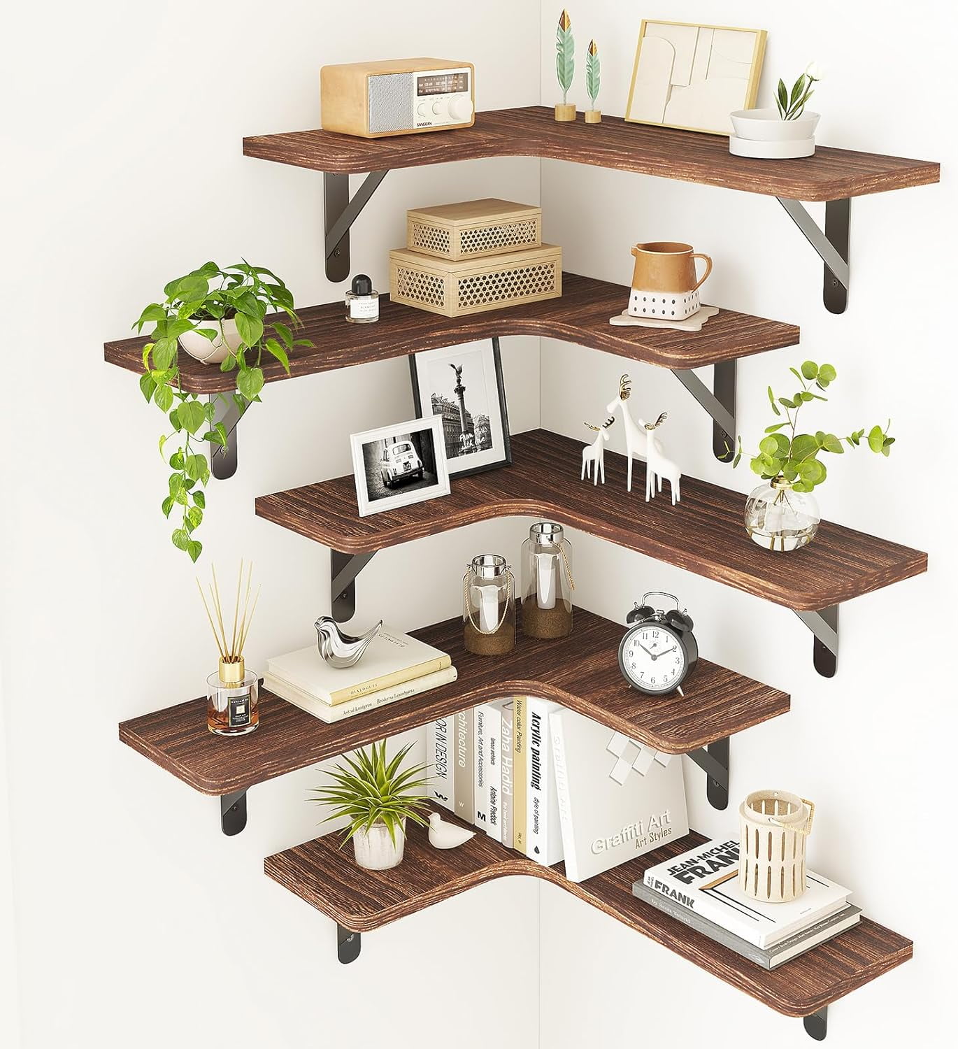Fairy 0.6'' x 16.1'' 2-Tier Dark Carbonized Black Floating Shelf (5 Count)